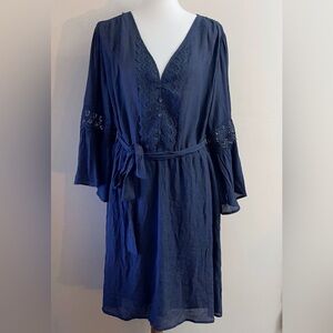 Bohemian flared sleeves blue dress plus-size hippie festival summer casual